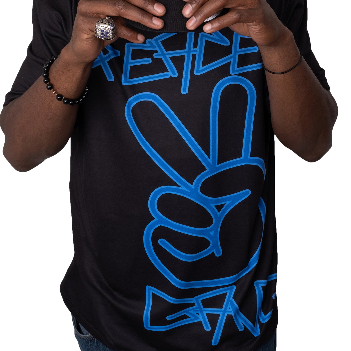 Unisex T-Shirt Blue/Black Peace Sign PEACE GANG