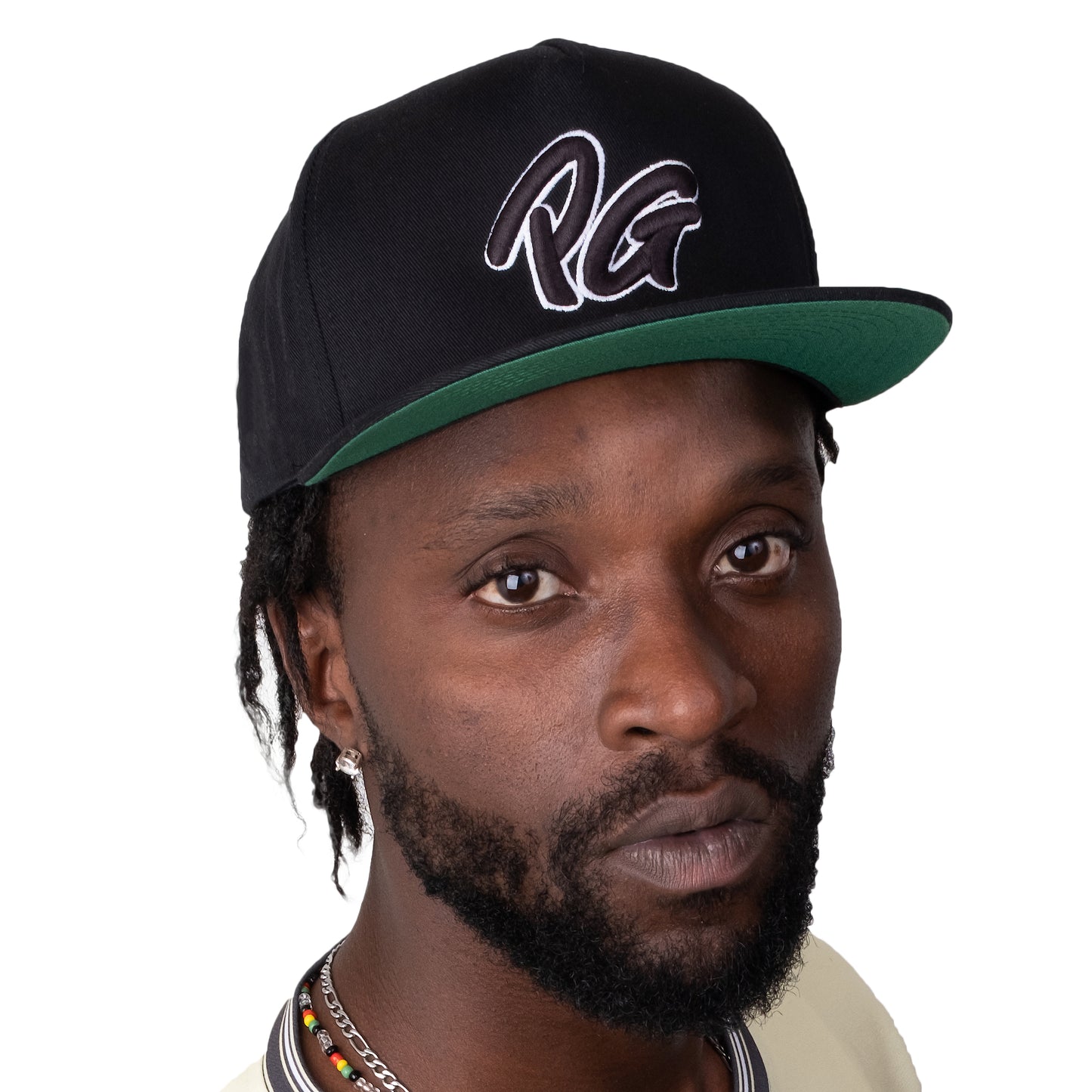 Black Five Panel Flat Bill Snap-Back Cap