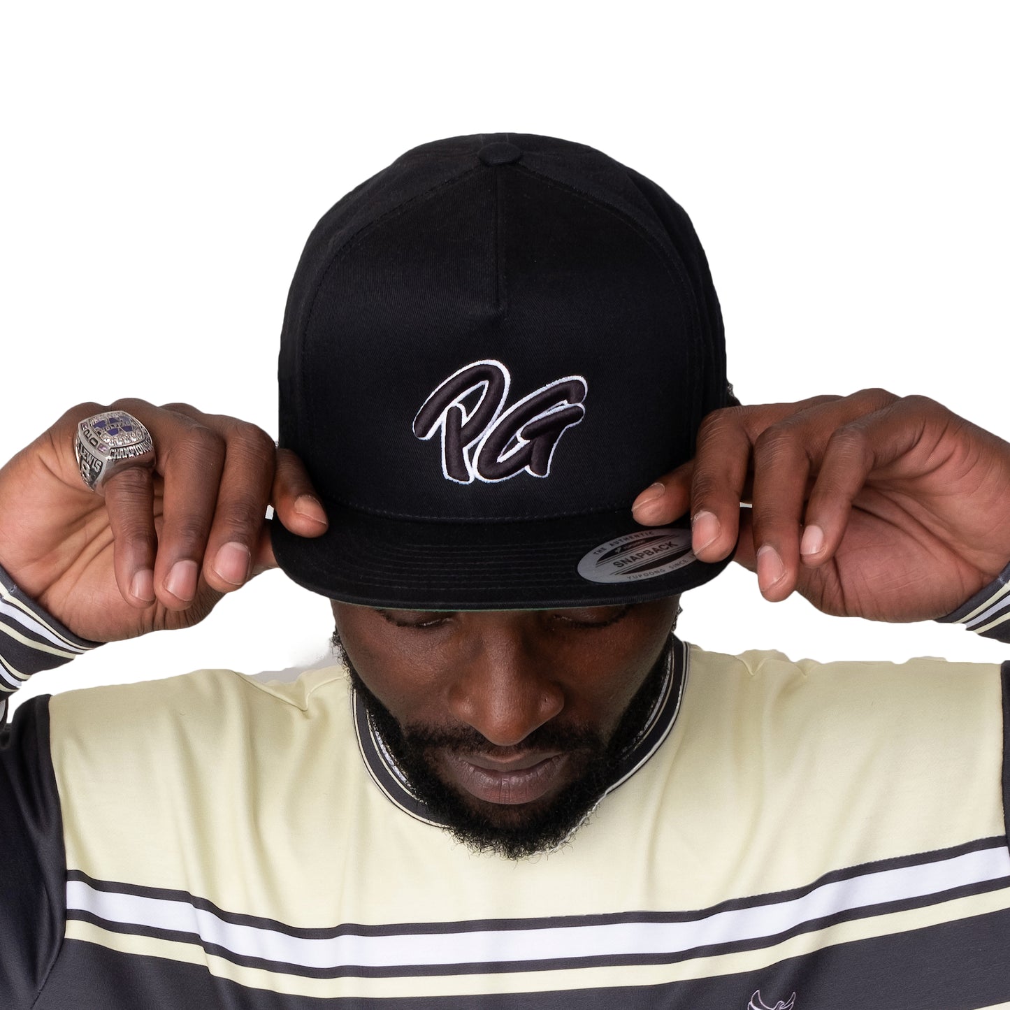 Black Five Panel Flat Bill Snap-Back Cap