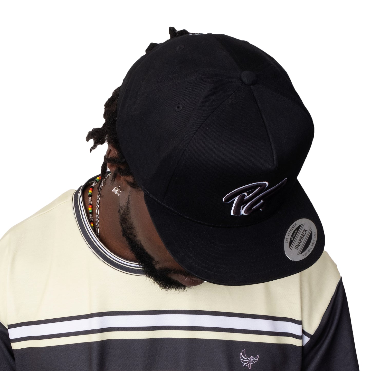 Black Five Panel Flat Bill Snap-Back Cap-PEACE GANG