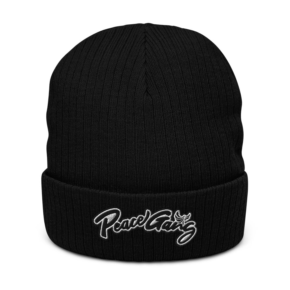Recycled cuffed beanie PEACE GANG Cursive