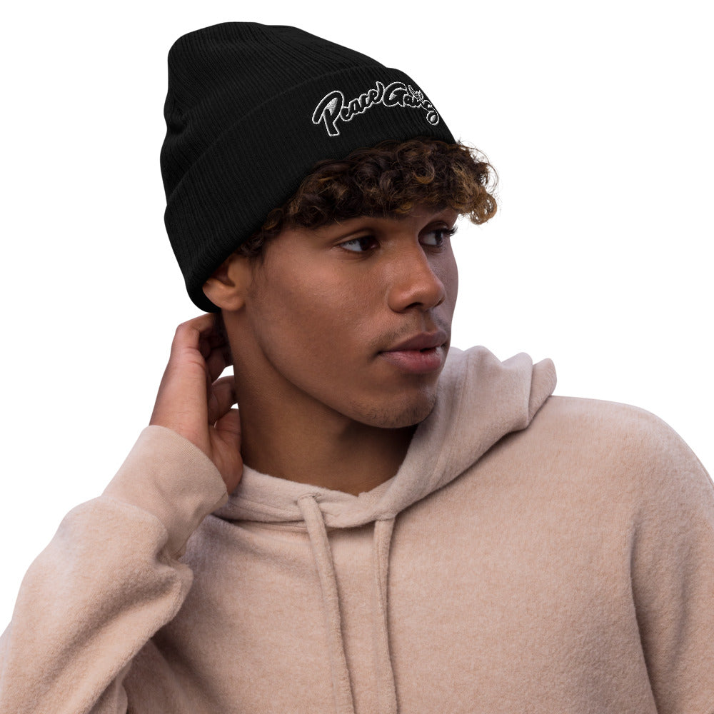 Recycled cuffed beanie PEACE GANG Cursive