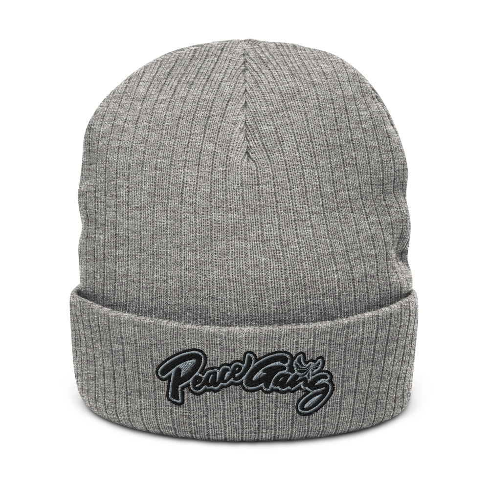 Recycled cuffed beanie PEACE GANG Cursive