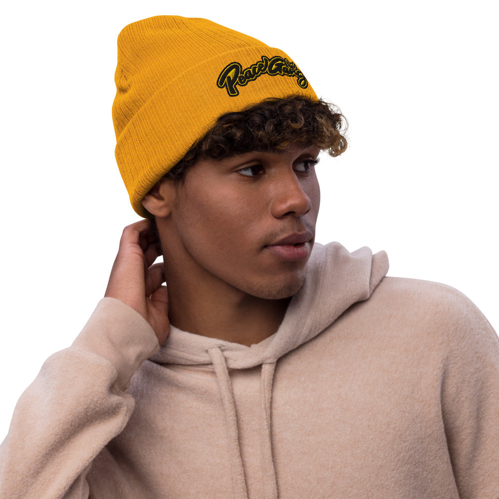 Recycled cuffed beanie PEACE GANG Cursive