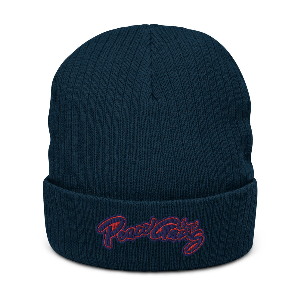 Recycled cuffed beanie PEACE GANG Cursive