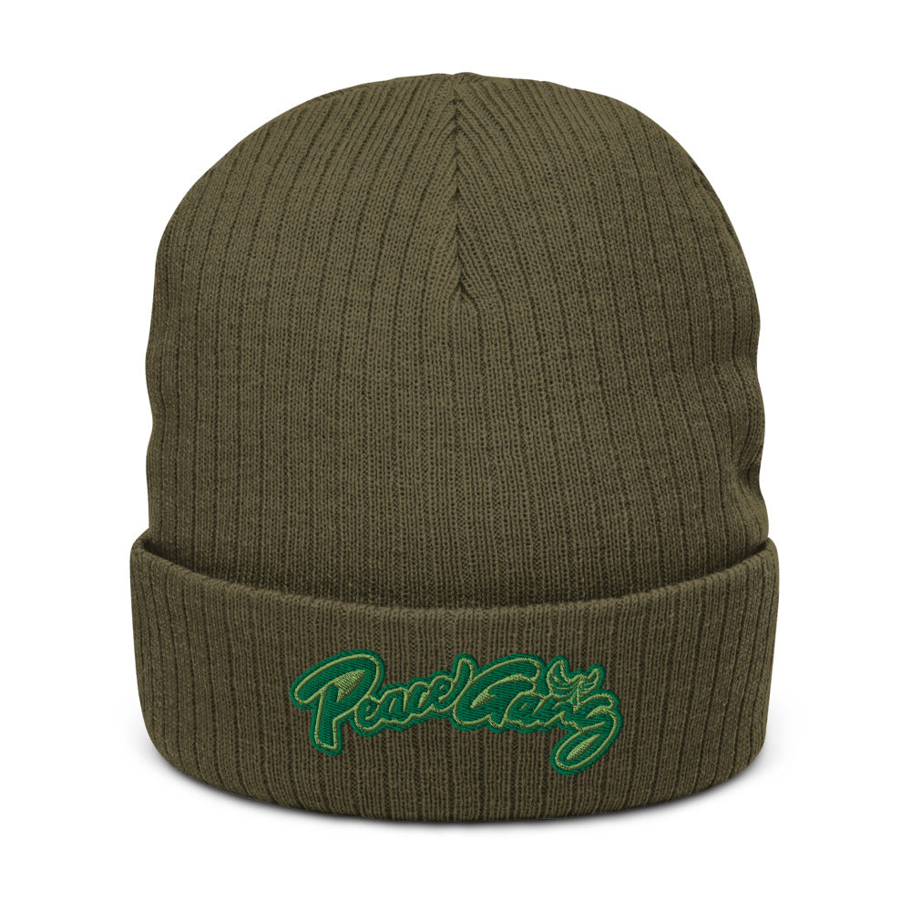 Recycled cuffed beanie PEACE GANG Cursive
