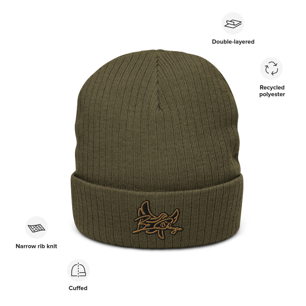 Recycled cuffed beanie " BE CHANGE " PEACE GANG