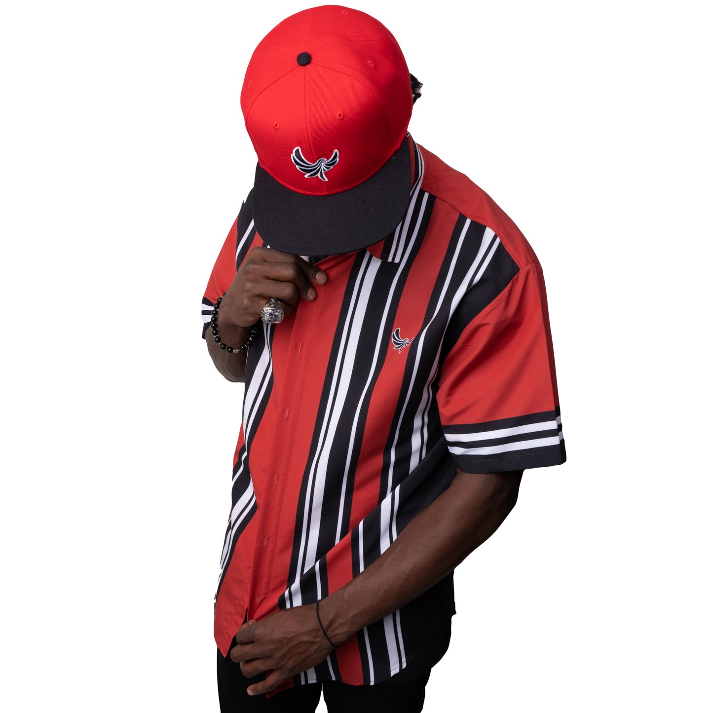 Button Down Shirt Red & Black Stripe PEACE GANG