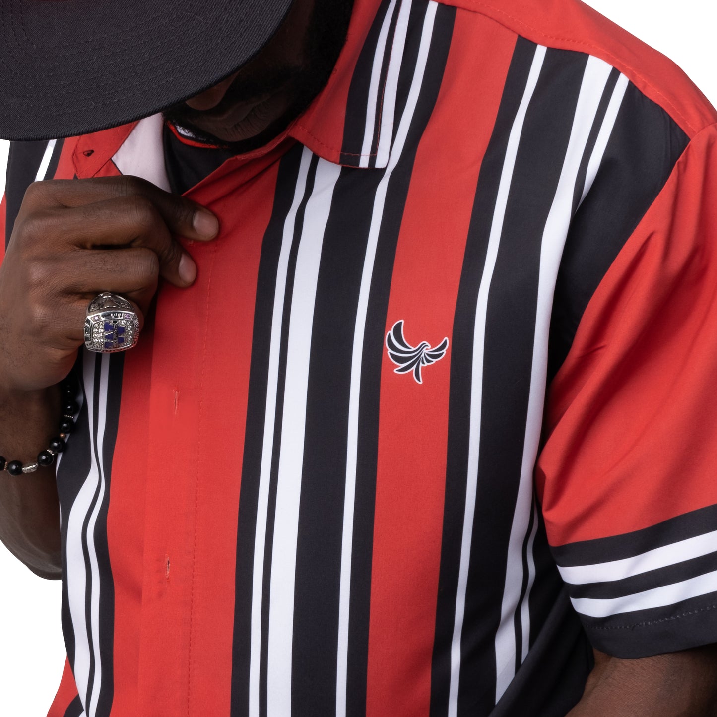 Button Down Shirt Red & Black Stripe PEACE GANG