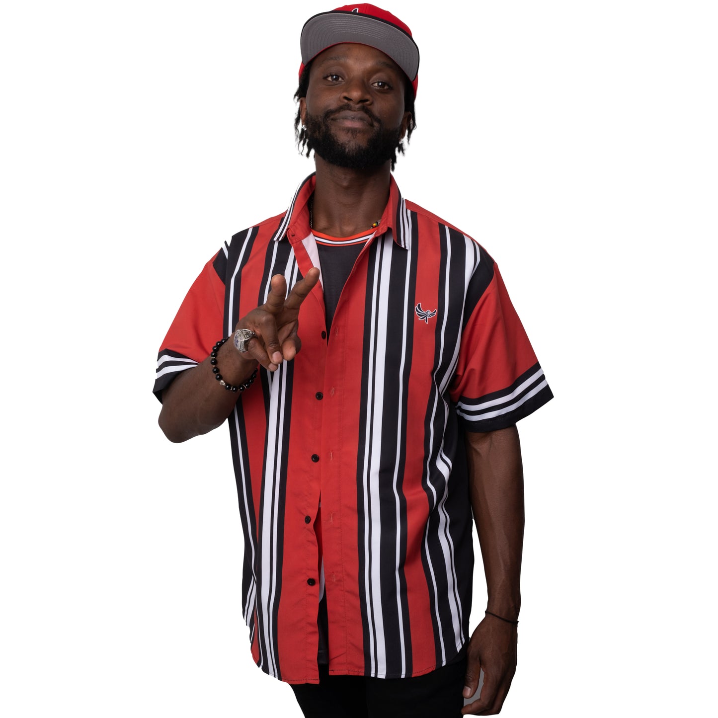 Button Down Shirt Red & Black Stripe PEACE GANG