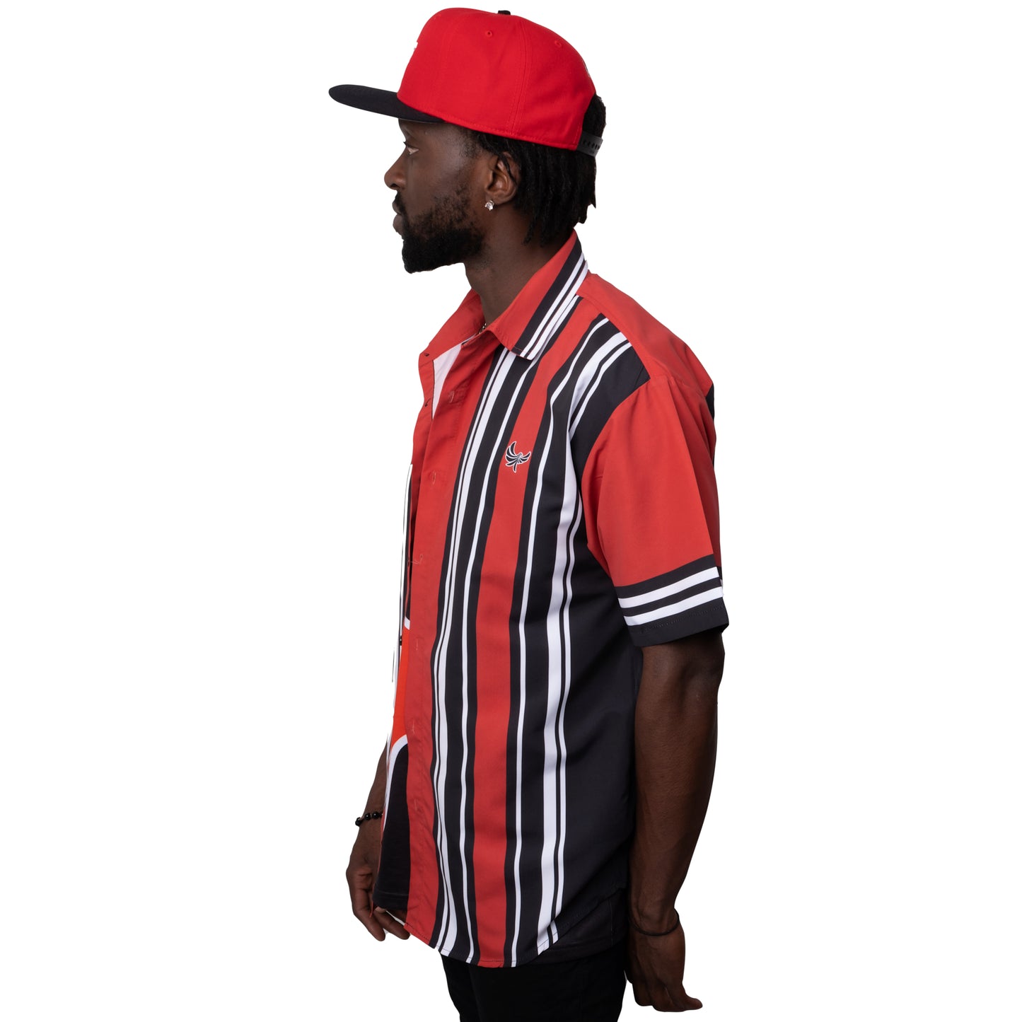 Button Down Shirt Red & Black Stripe PEACE GANG