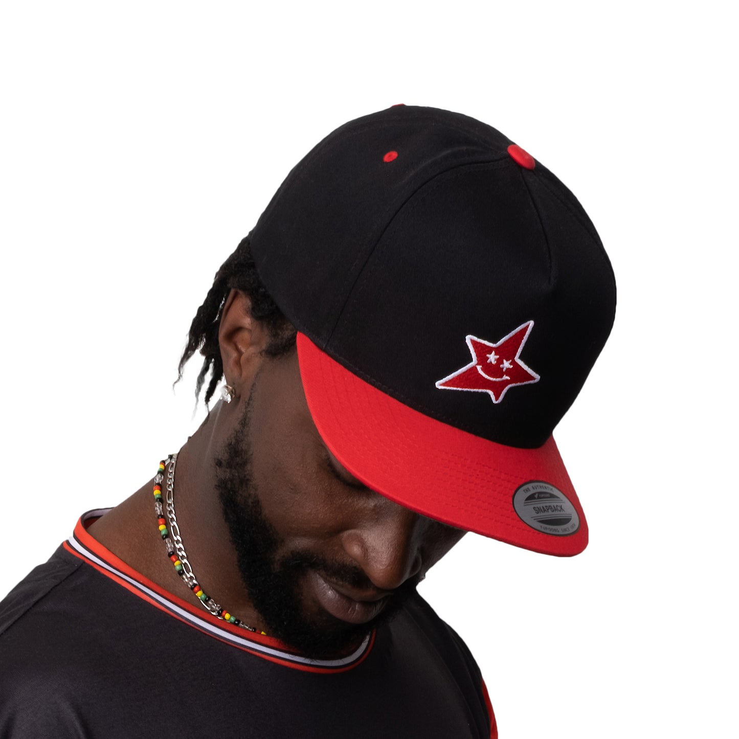 High Profile Five Panel Flat Bill Snap-Back Cap " Smiling Star