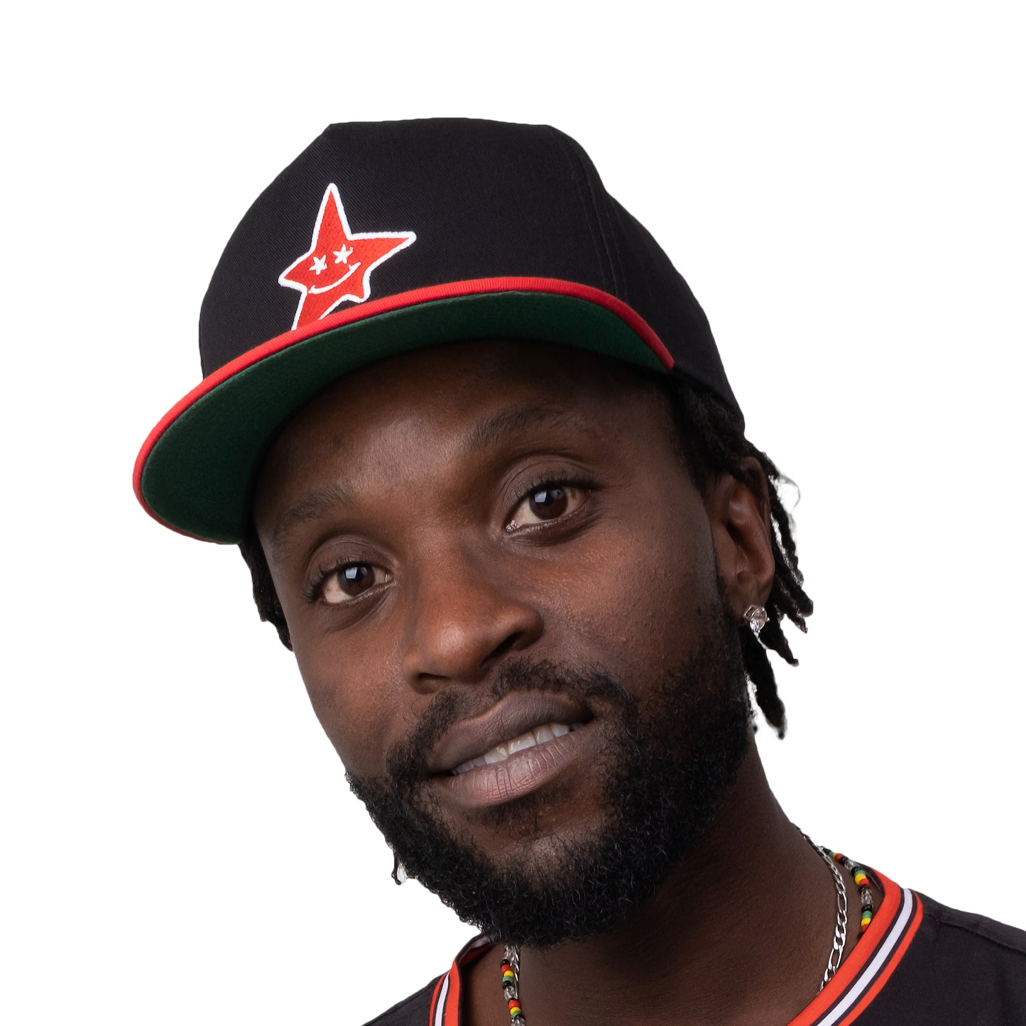 High Profile Five Panel Flat Bill Snap-Back Cap " Smiling Star " - PEACE GANG