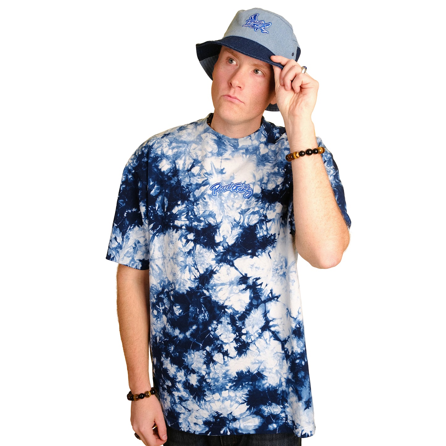 Embroidered Oversized Tie-Dye T-Shirt - PEACE GANG Cursive