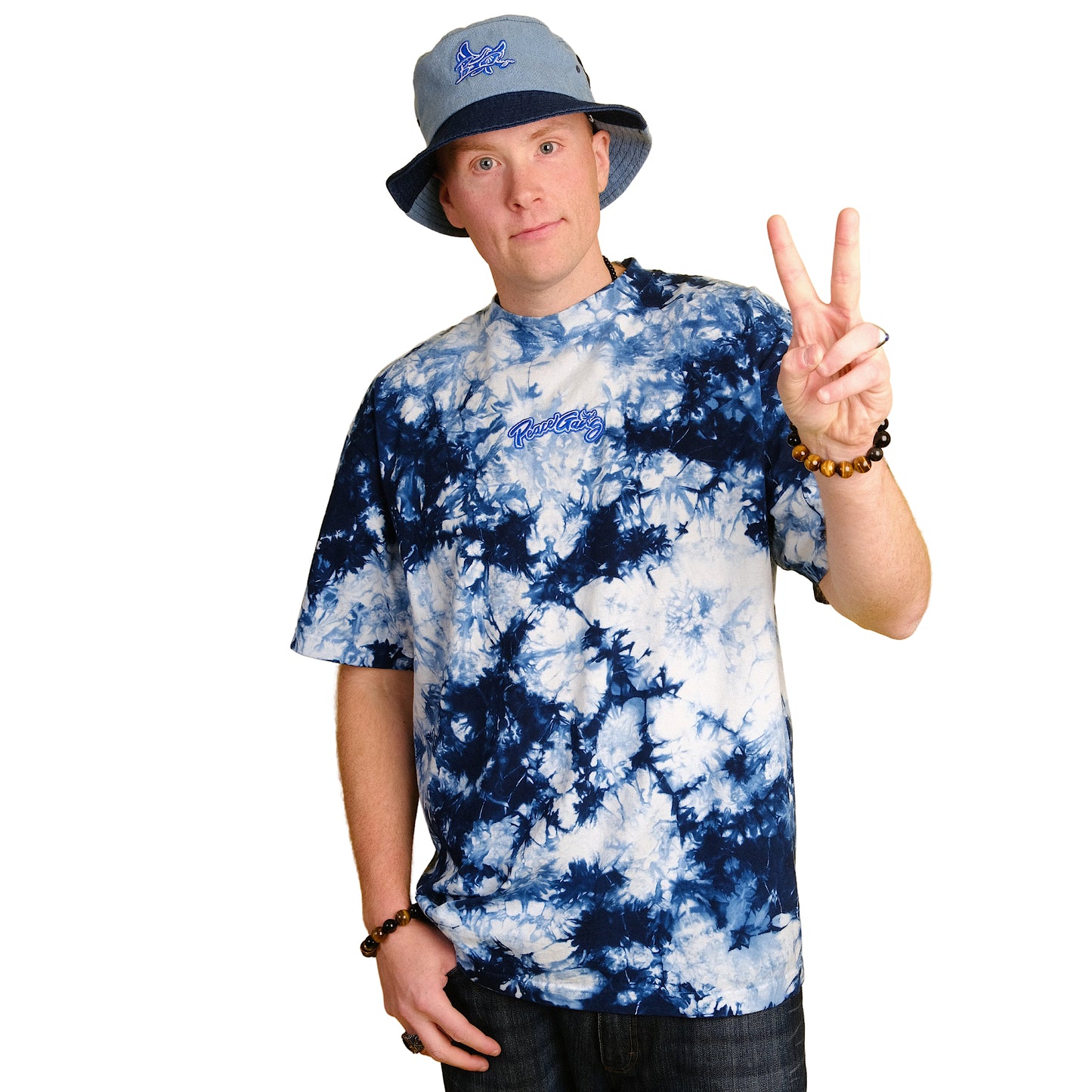 Embroidered Oversized Tie-Dye T-Shirt - PEACE GANG Cursive