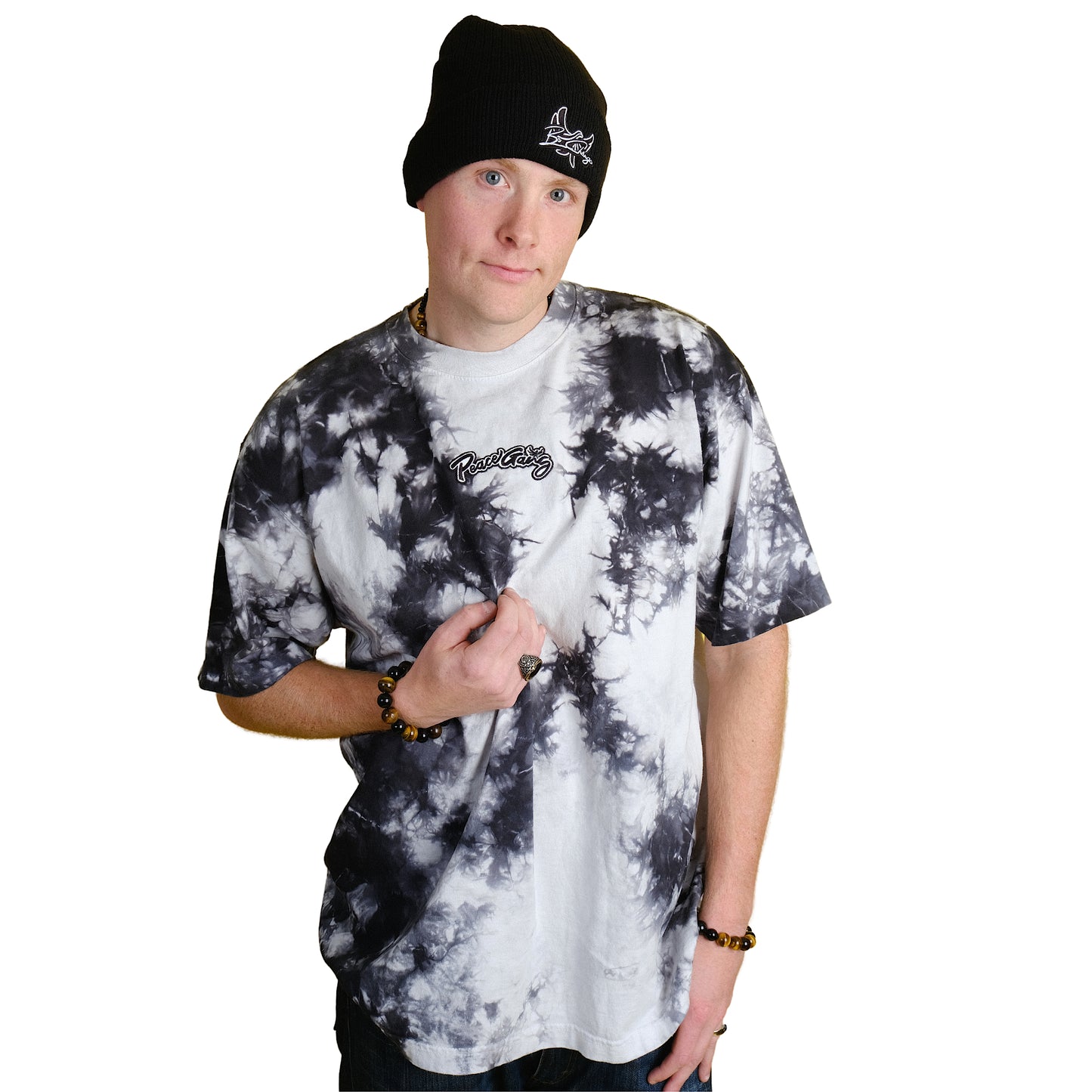 Embroidered Oversized tie-dye t-shirt - PEACE GANG Cursive