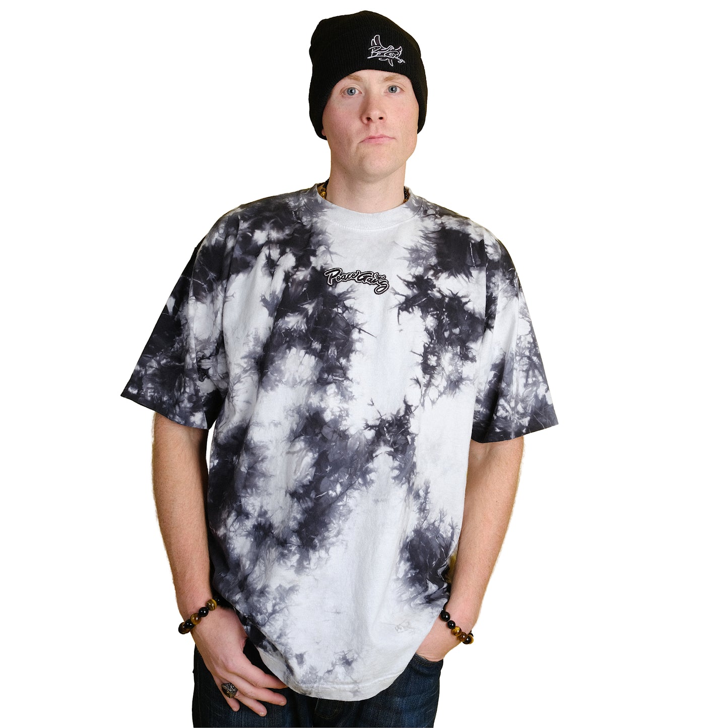 Embroidered Oversized tie-dye t-shirt - PEACE GANG Cursive