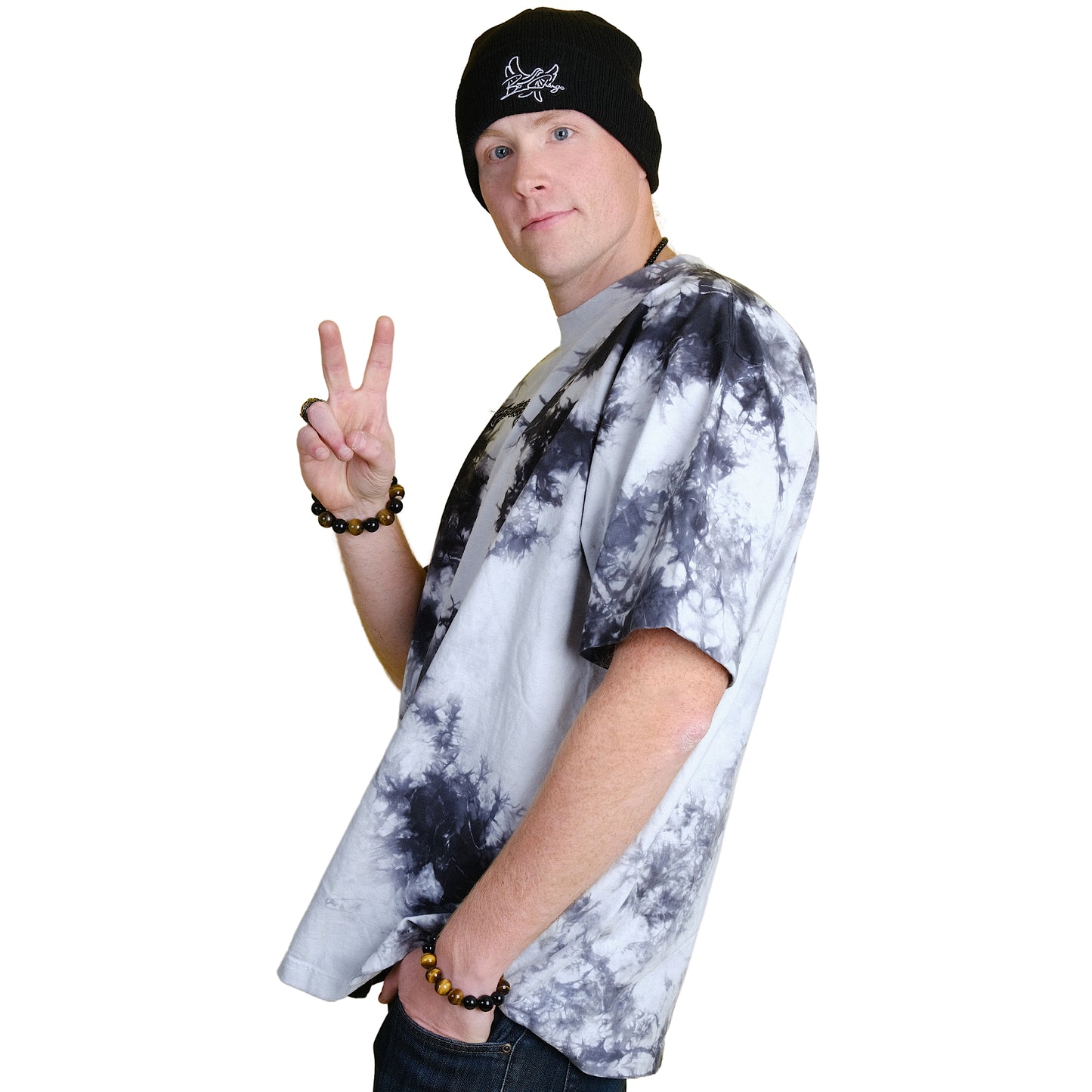 Embroidered Oversized tie-dye t-shirt - PEACE GANG Cursive