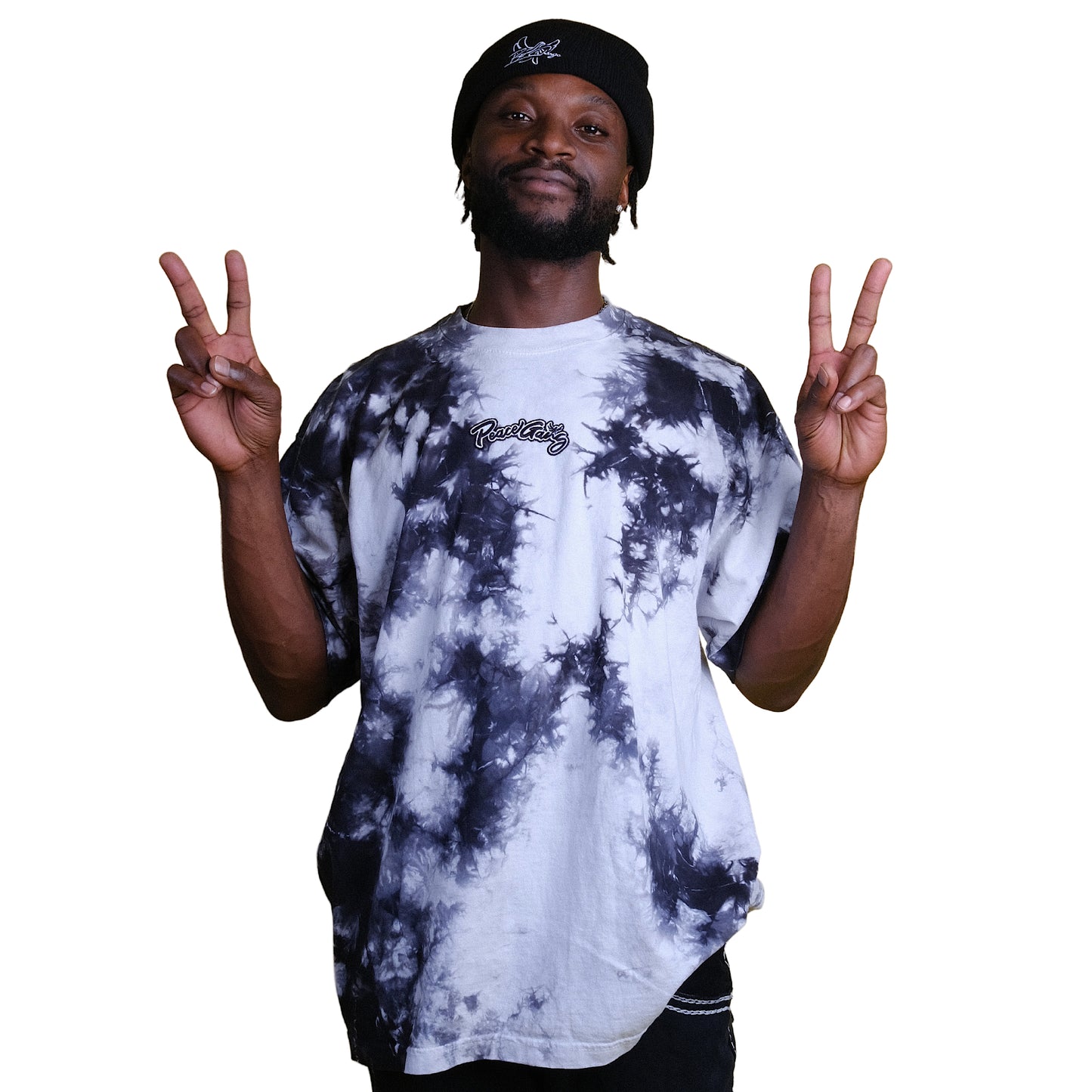 Embroidered Oversized tie-dye t-shirt - PEACE GANG Cursive