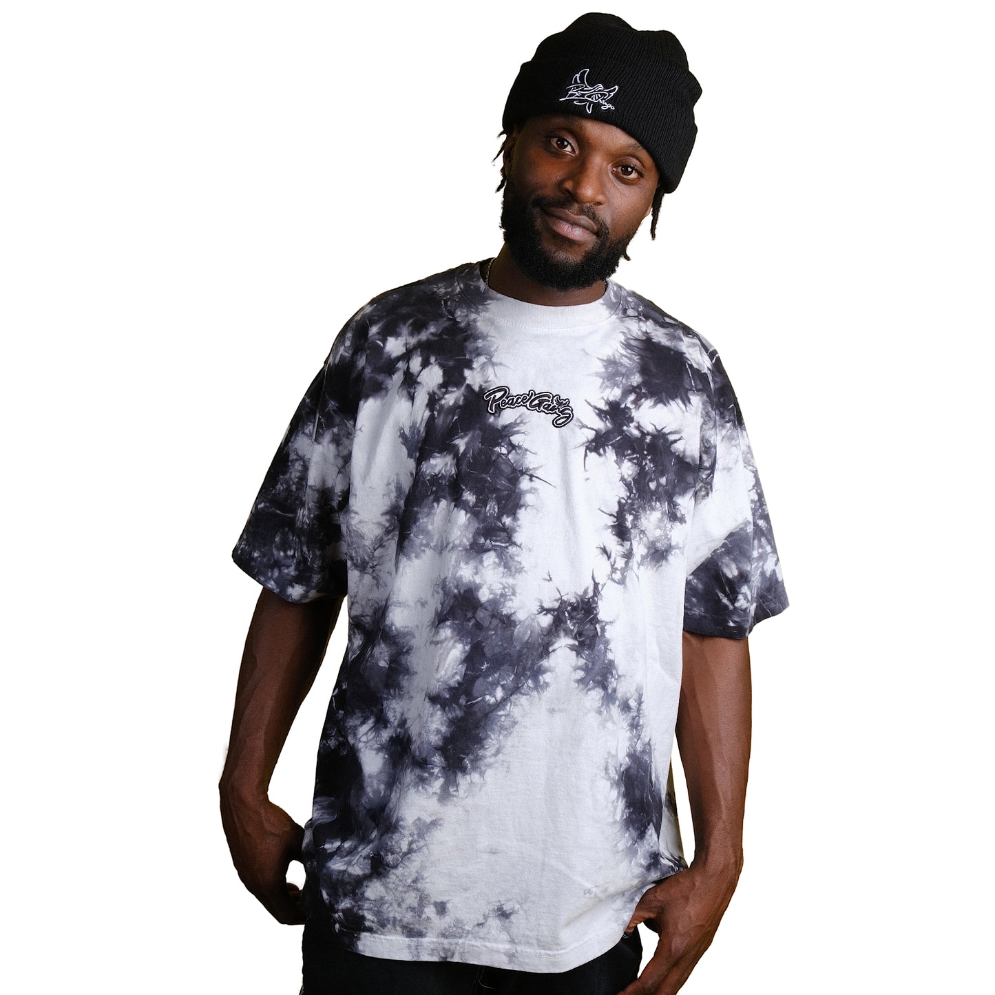 Embroidered Oversized tie-dye t-shirt - PEACE GANG Cursive