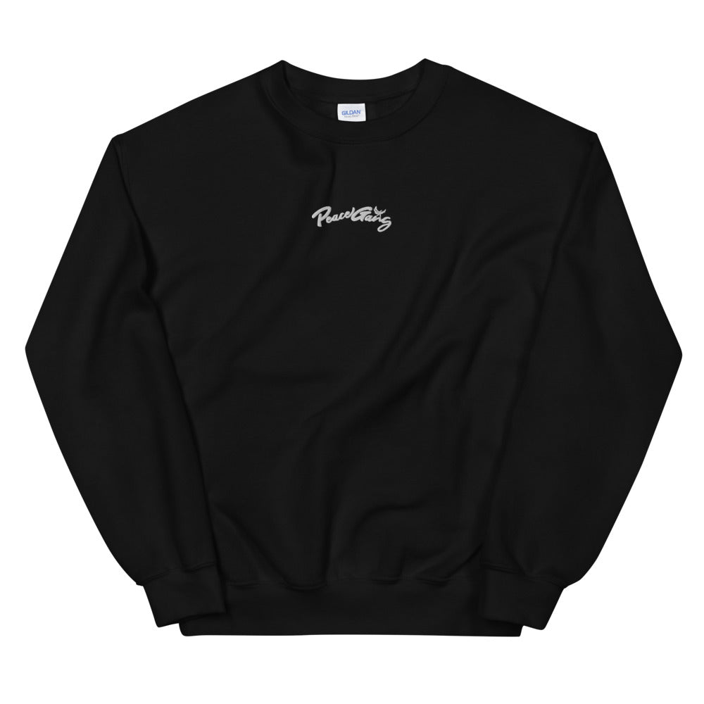 Unisex Embroidered Crewneck Sweater PEACE GANG Cursive