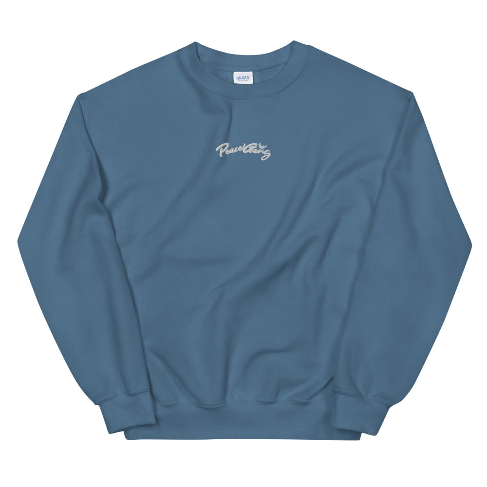 Unisex Embroidered Crewneck Sweater PEACE GANG Cursive