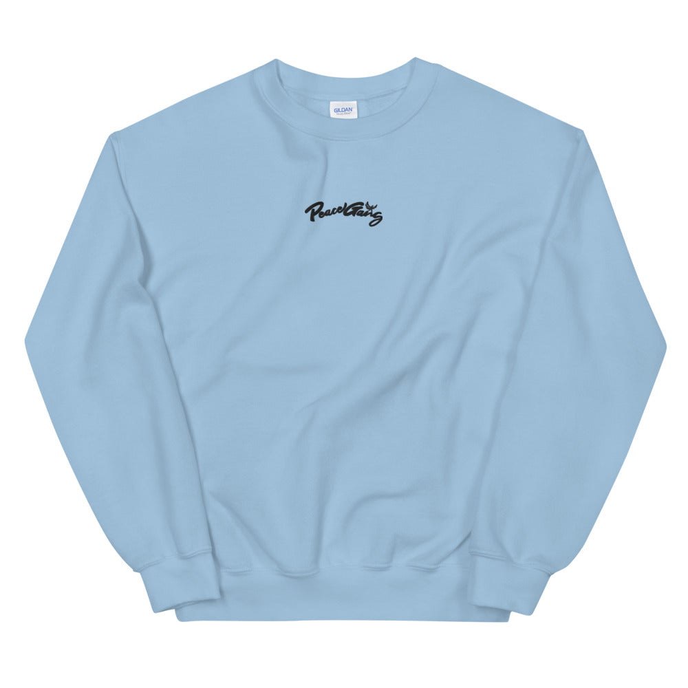 Unisex Embroidered Crewneck Sweater PEACE GANG Cursive