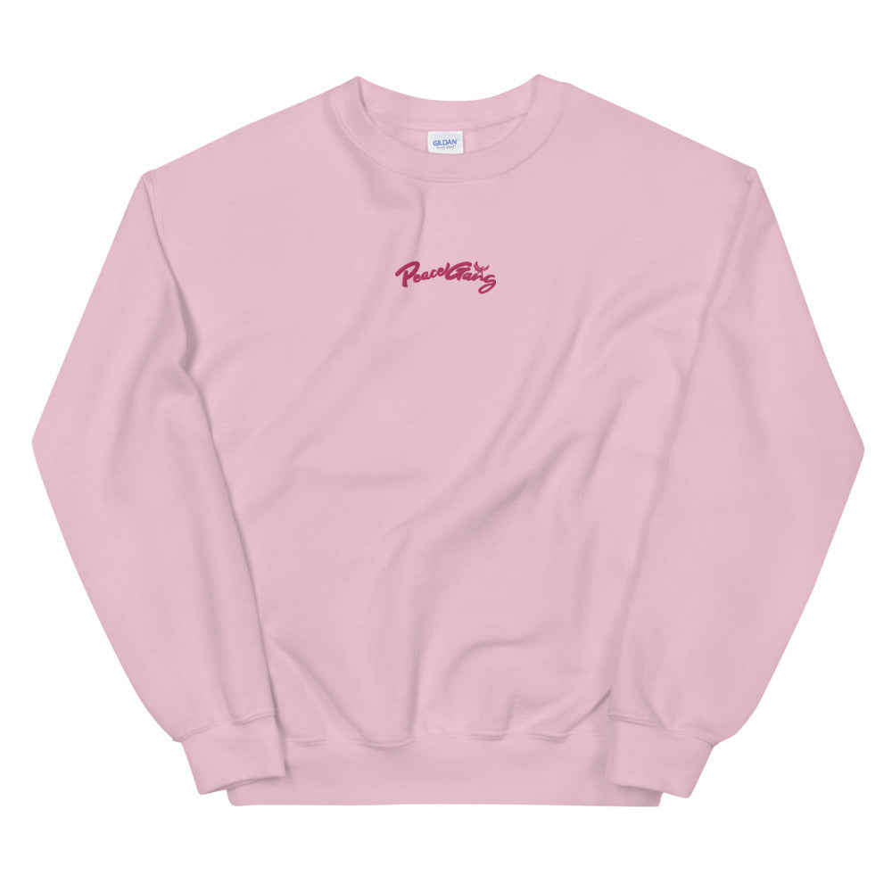 Unisex Embroidered Crewneck Sweater PEACE GANG Cursive