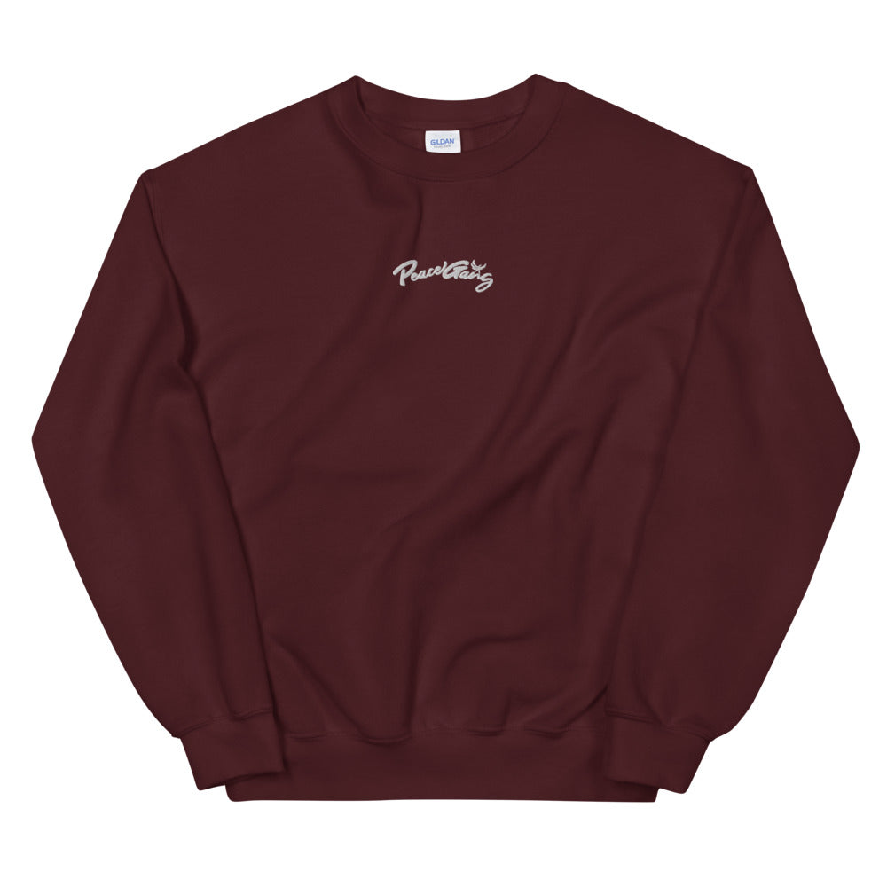 Unisex Embroidered Crewneck Sweater PEACE GANG Cursive
