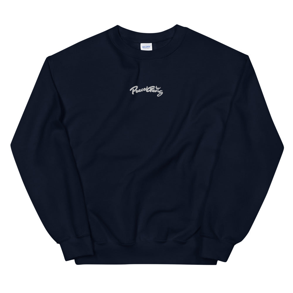Unisex Embroidered Crewneck Sweater PEACE GANG Cursive