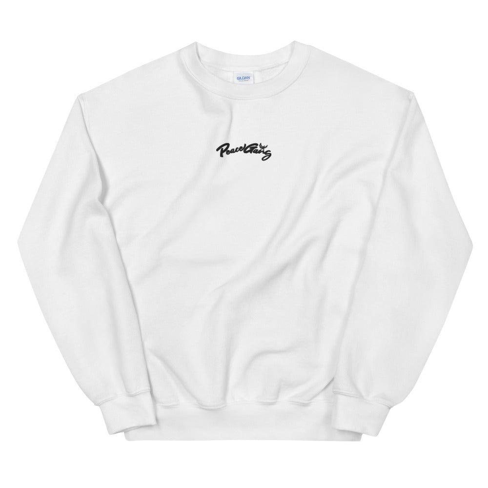 Unisex Embroidered Crewneck Sweater PEACE GANG Cursive