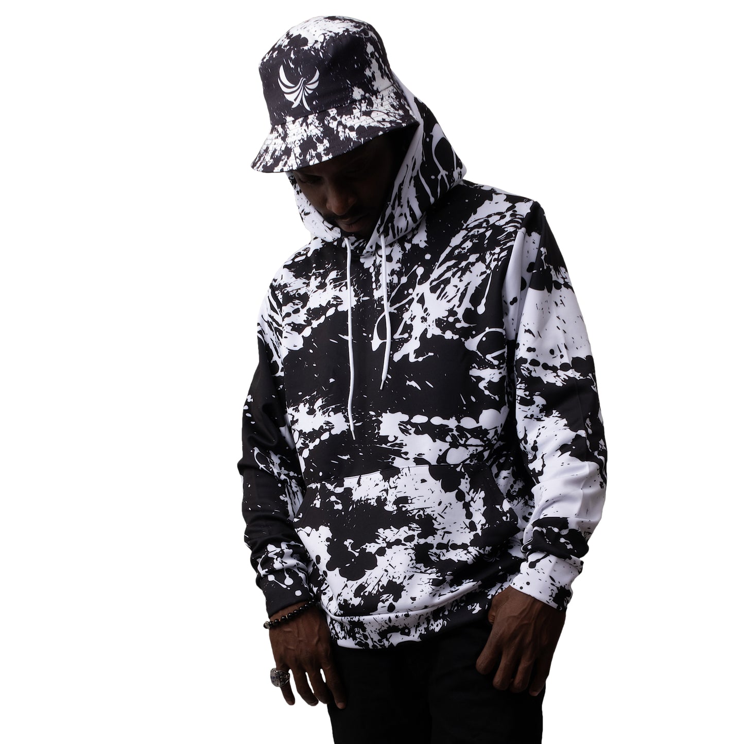 Black and White Pullover Hoodie " Peace Grunge " - PEACE GANG