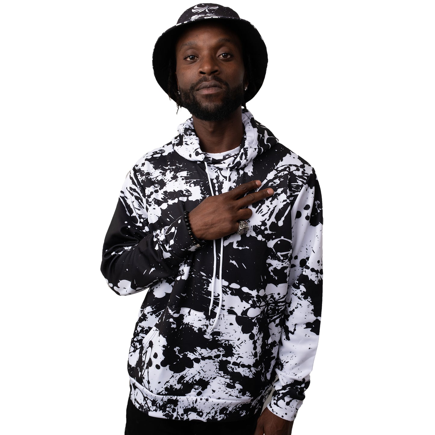 Black and White Pullover Hoodie " Peace Grunge " - PEACE GANG