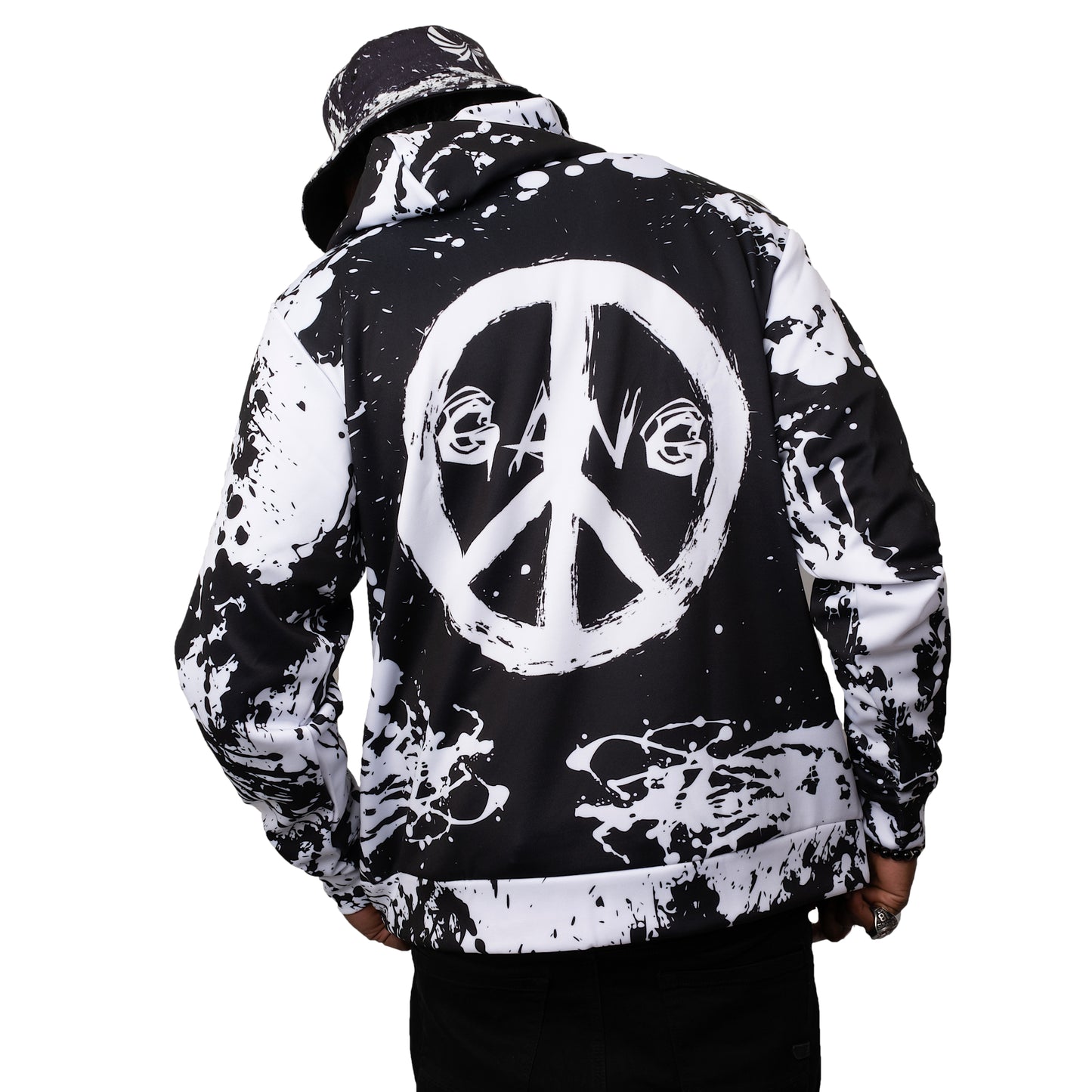 Black and White Pullover Hoodie  " Peace Grunge " - PEACE GANG