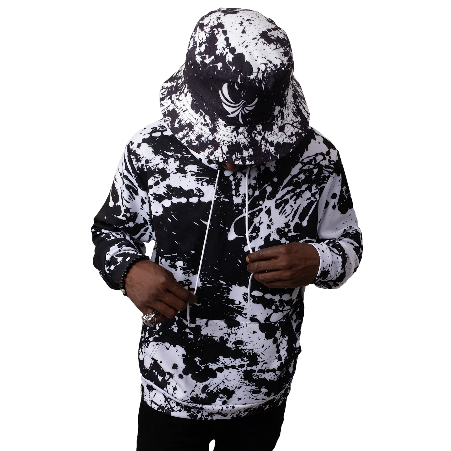 Black and White Pullover Hoodie  " Peace Grunge " - PEACE GANG