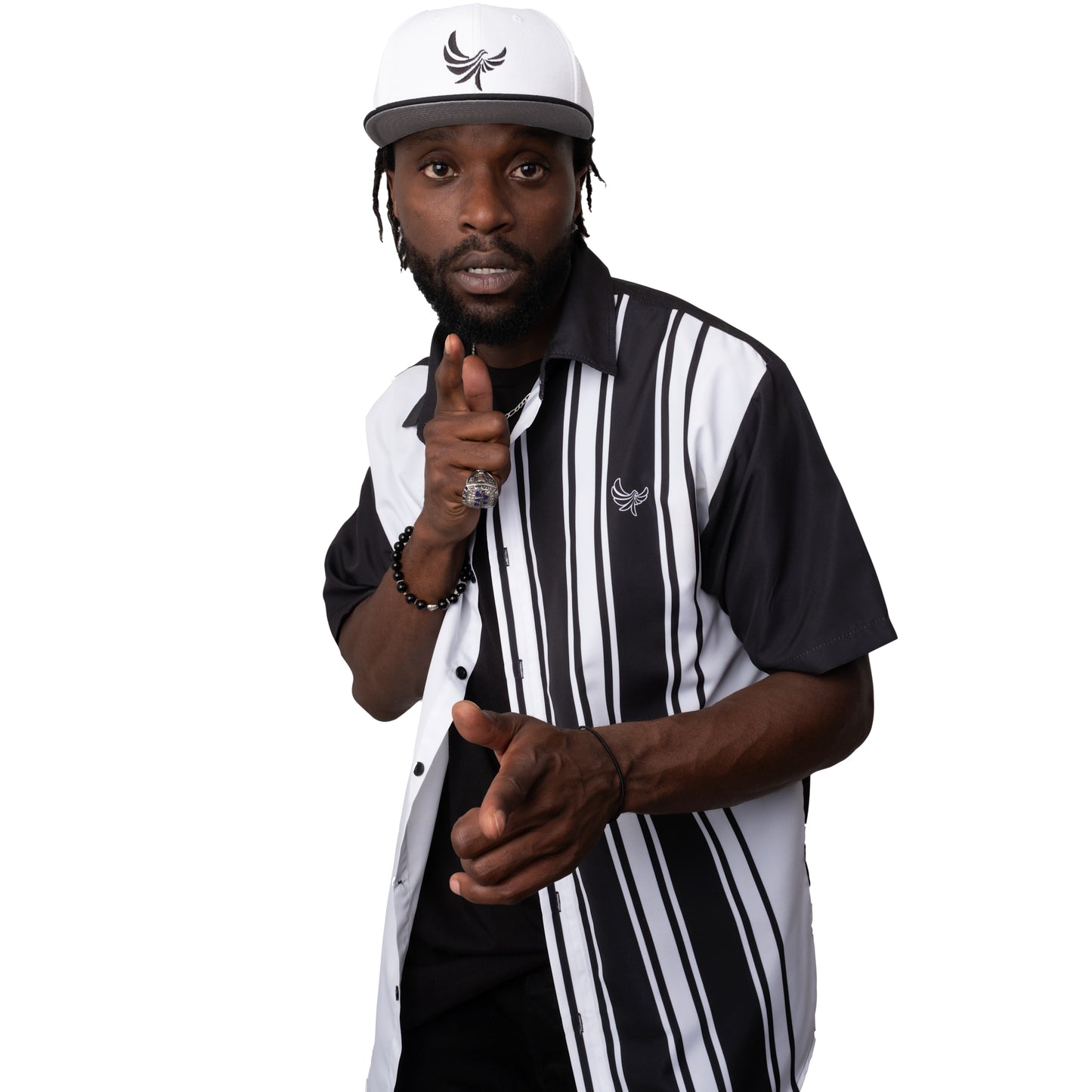 Button Down Shirt Black and White PEACE GANG