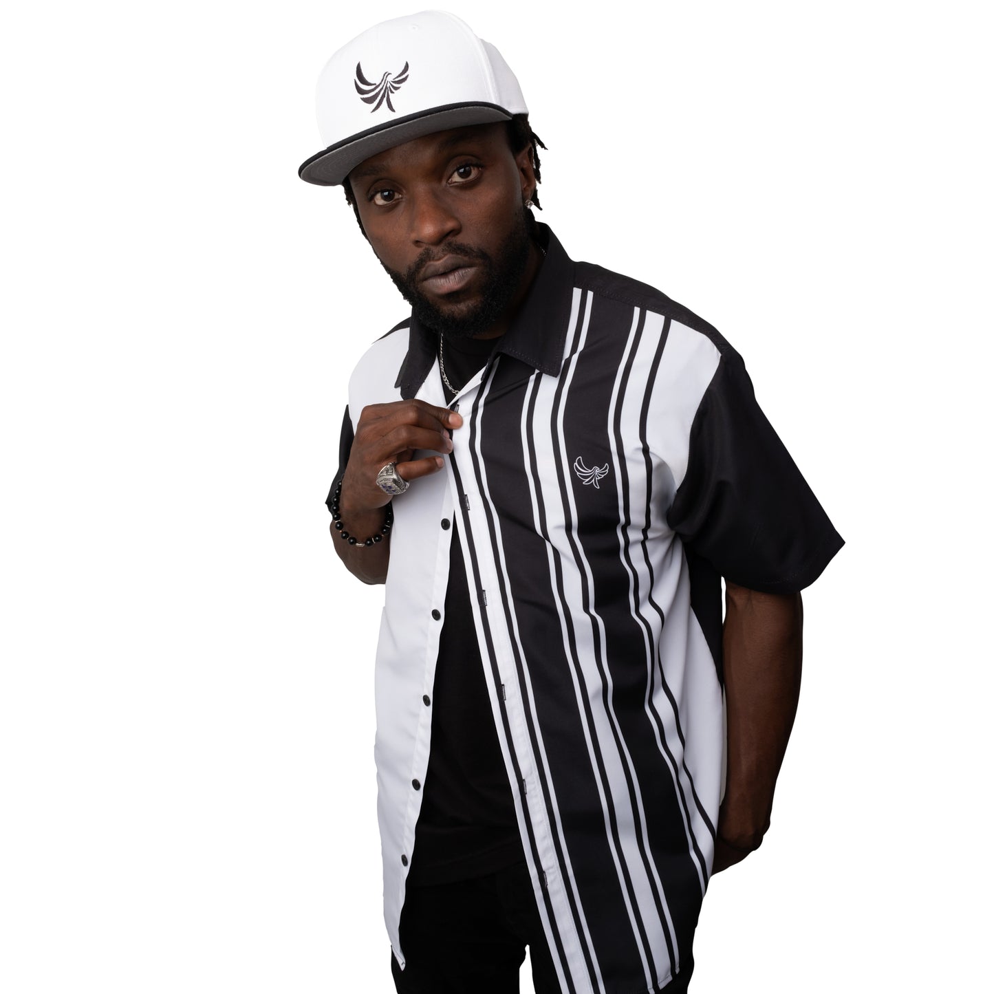 Button Down Shirt Black and White PEACE GANG