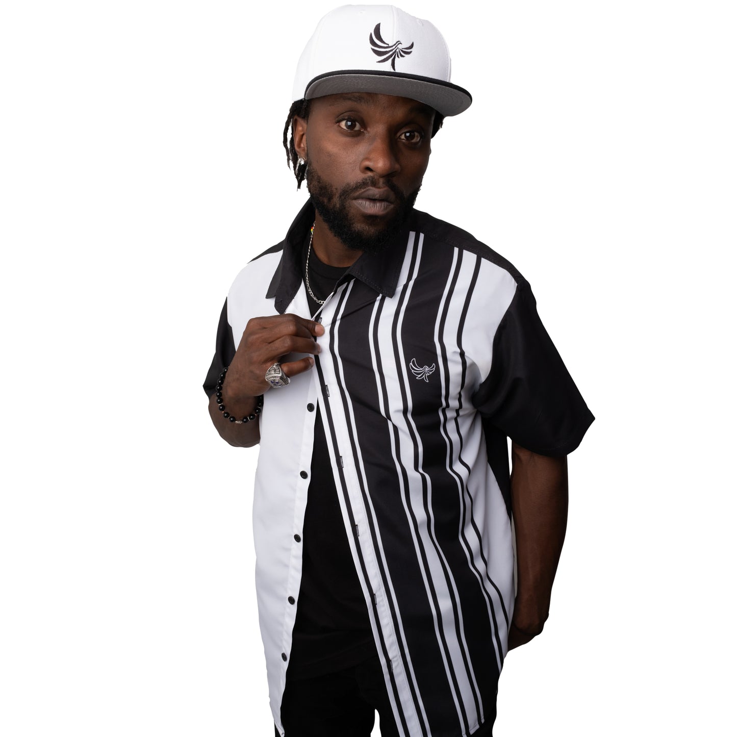 Button Down Shirt Black and White PEACE GANG