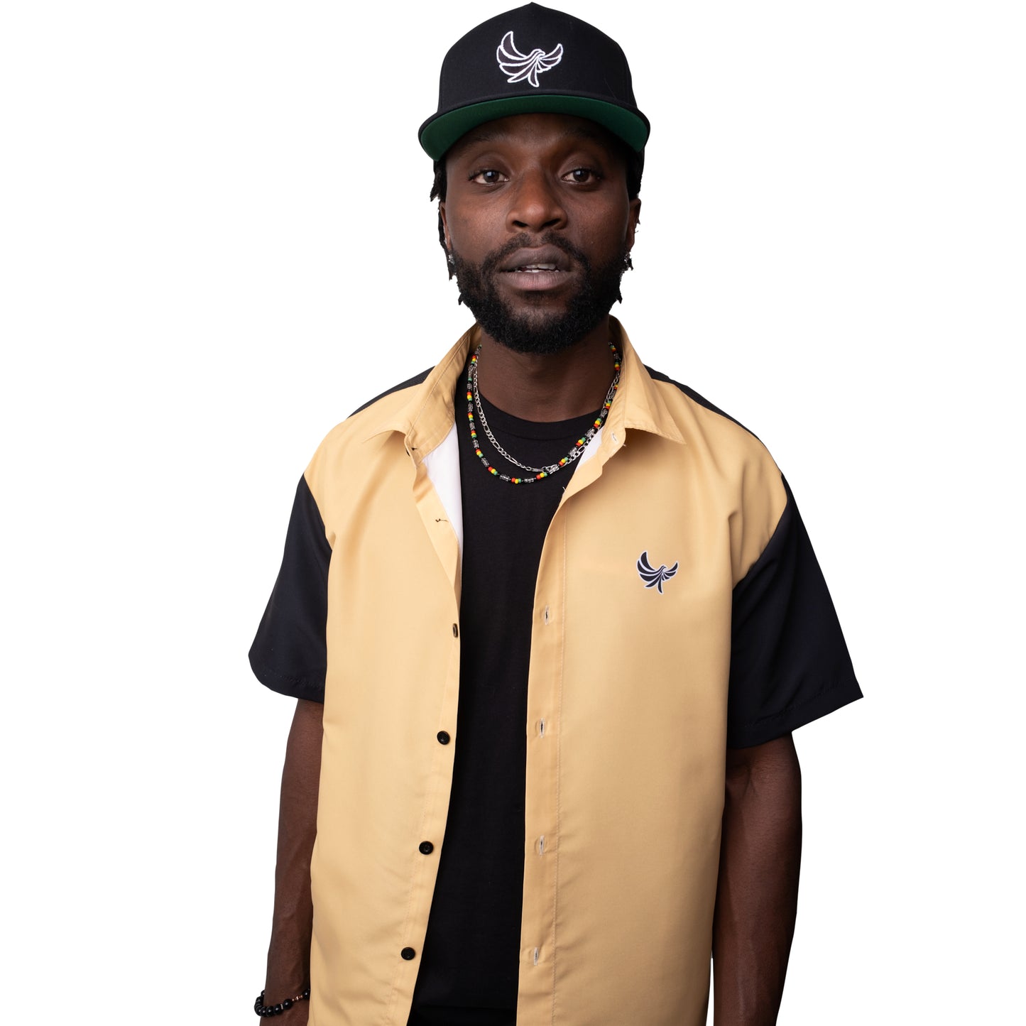 Button Down Shirt Black & Yellow PEACE GANG