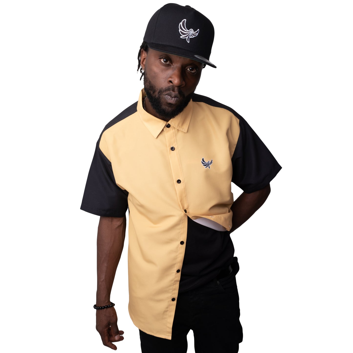Button Down Shirt Black & Yellow PEACE GANG