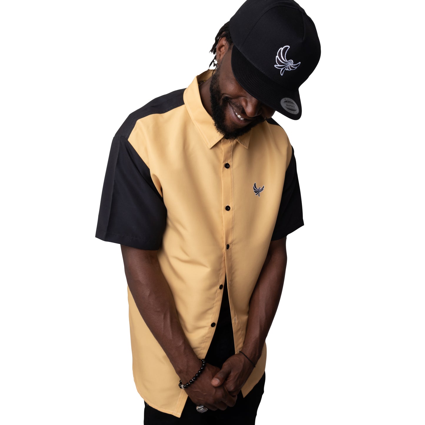 Button Down Shirt Black & Yellow PEACE GANG
