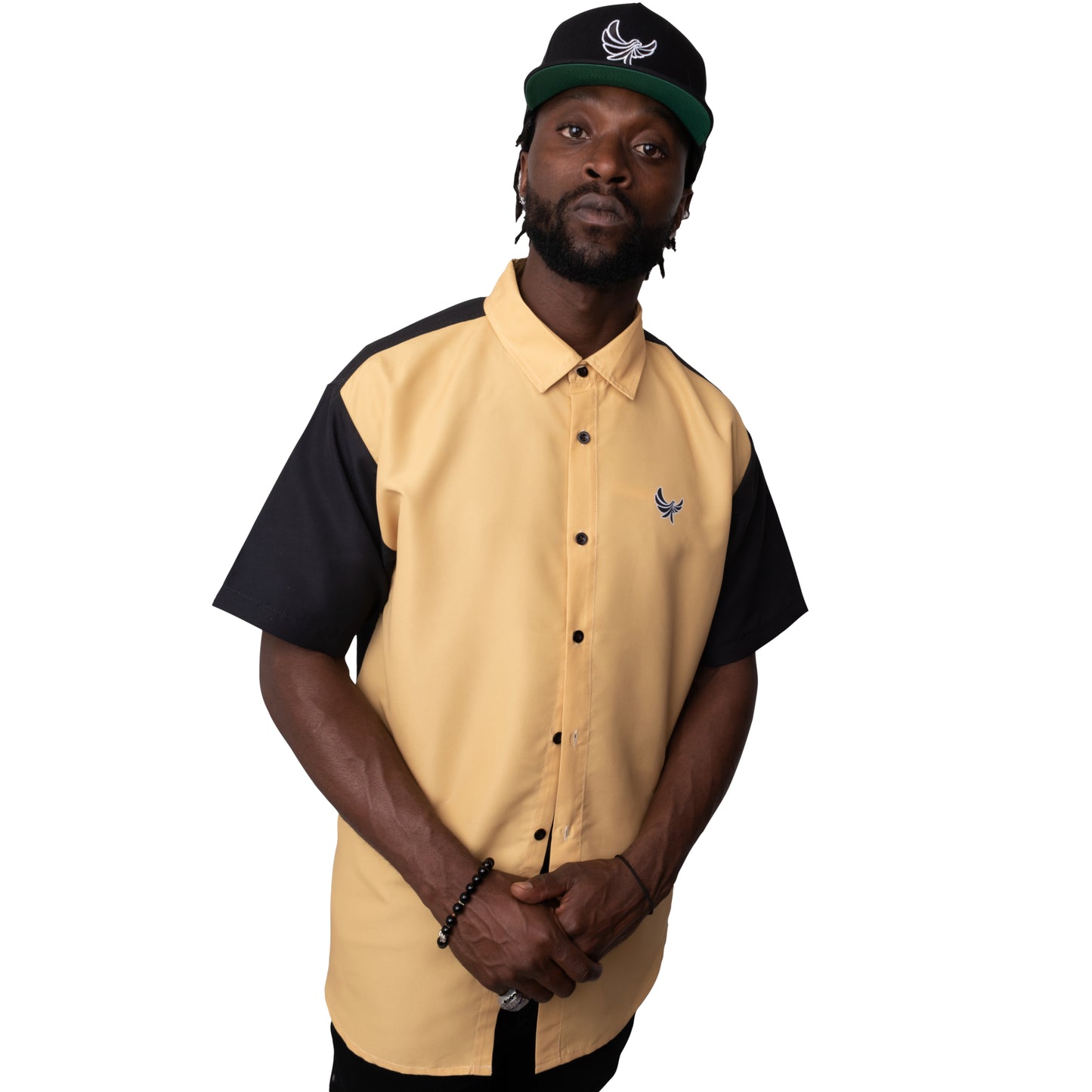 Button Down Shirt Black & Yellow PEACE GANG