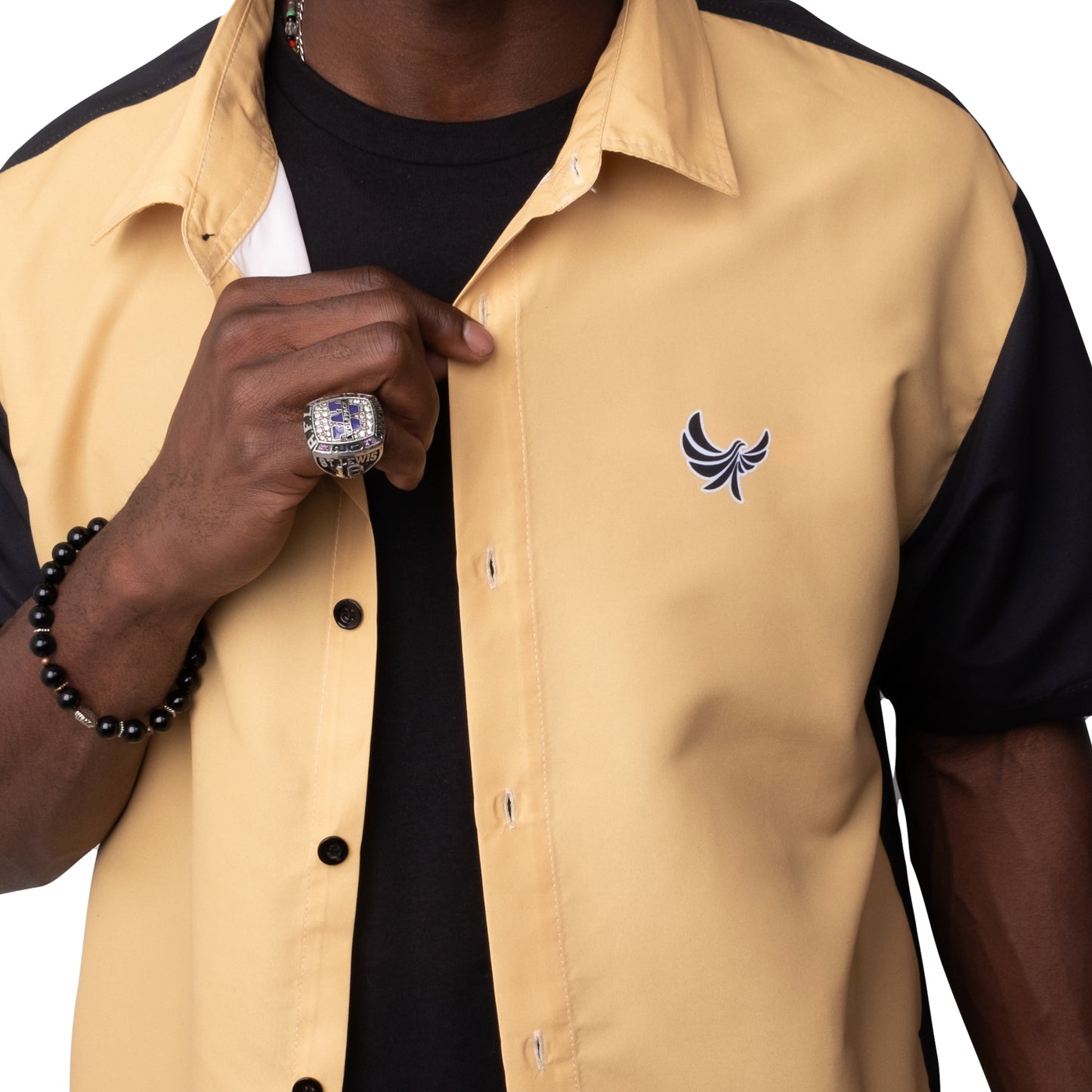 Button Down Shirt Black & Yellow PEACE GANG