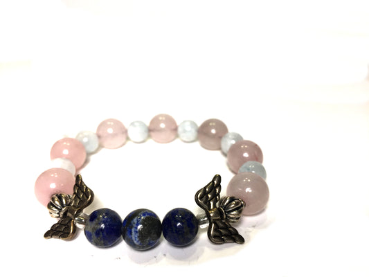 Rose Quartz, Moonstone, Lapis Lazuli Bracelet