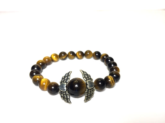 Tiger Eye Bracelet With Winged Hearts