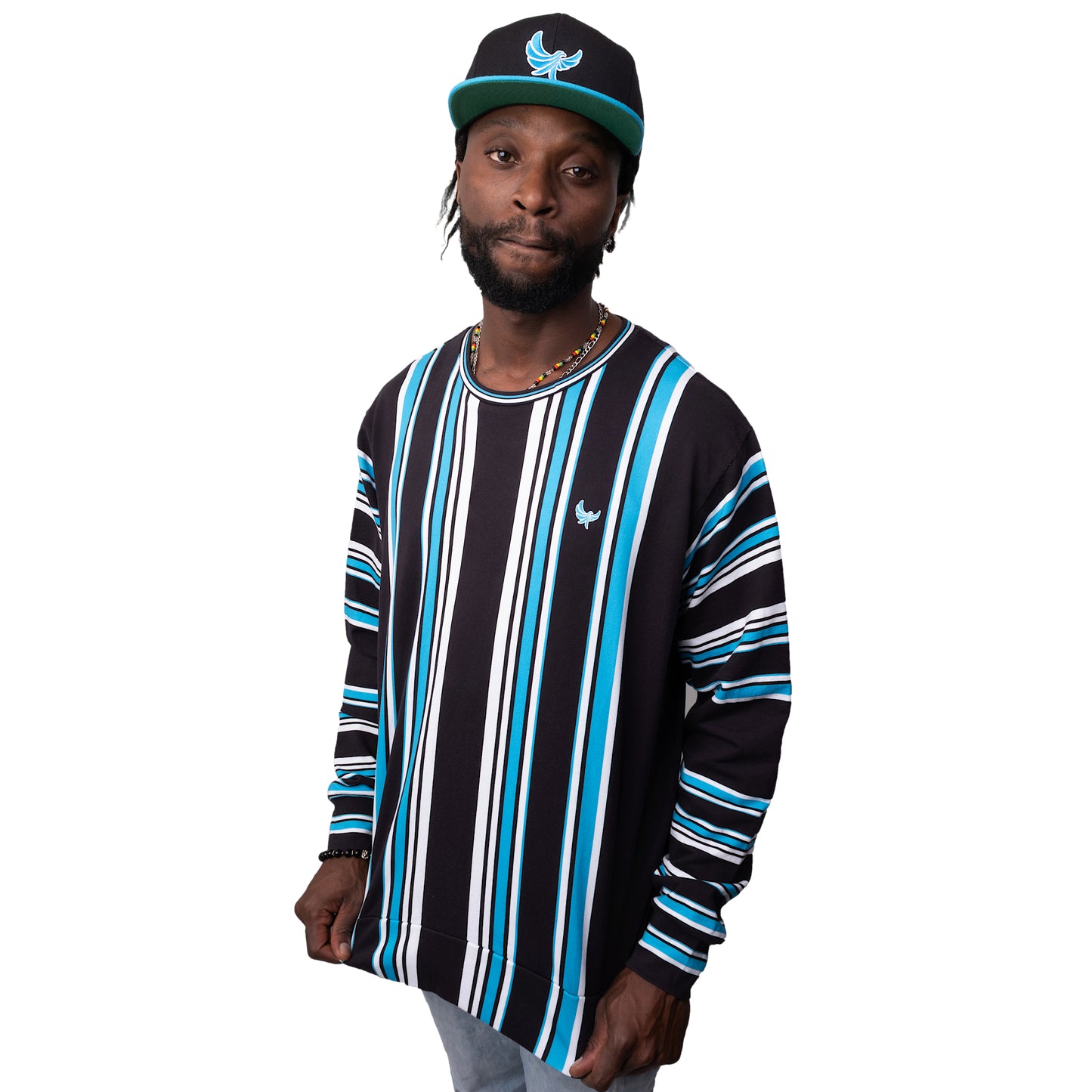 Crewneck Sweater Black/White/Blue Stripe  PEACE GANG