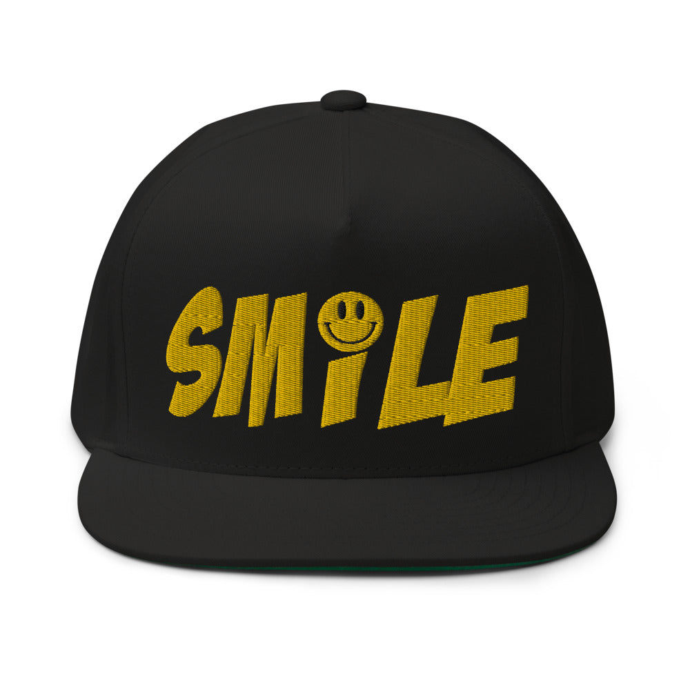  "SMILE" High Profile Five Panel Snap-Back Flat Bill Cap 