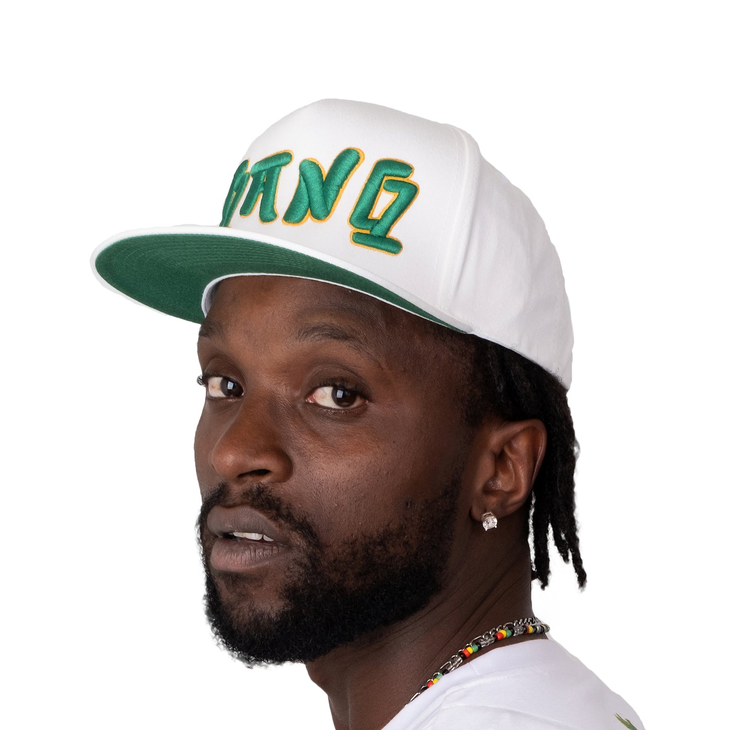 White High Profile Five Panel Snap-Back Flat Bill Cap-PEACE GANG