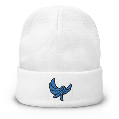 Embroidered Beanie White/Teal Blue - PEACE GANG
