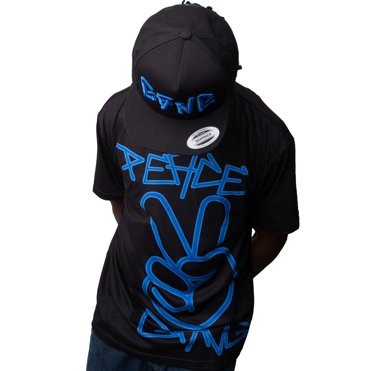 Unisex T-Shirt Blue/Black Peace Sign PEACE GANG